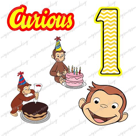 9 Piece Birthday Curious George First 1st Bday Shirts Digital Image Instant Download, PNG ...