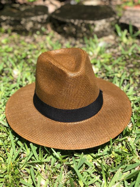 Panama Hat Style Brown Panama Hat Flat Brim Hat Wide Brim - Etsy UK