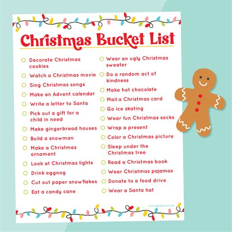 Party Favors & Games Bucket List Check Box Activity Sheet Christmas ...