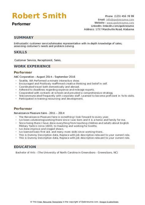 Performer Resume Template