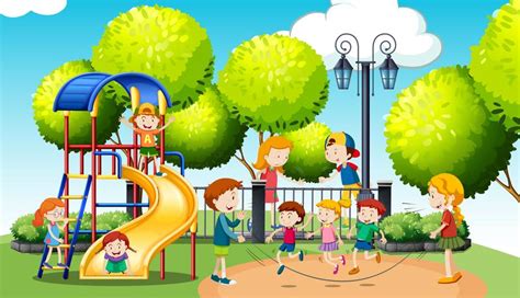 Children playing in the public park 372784 Vector Art at Vecteezy