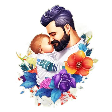 Father And Child Portrait Happy Fathers Day Flower Watercolor Effect ...