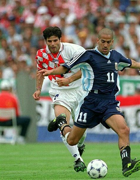 Argentina 1 Croatia 0 in 1998 in Bordeaux. Juan Veron shoots for goal ...