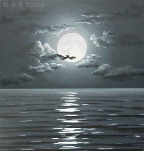 Full Moon Over the Dark Sea Seascape Painting - A B Foley