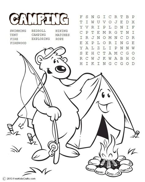 Printable Camping Word Search and Coloring Page