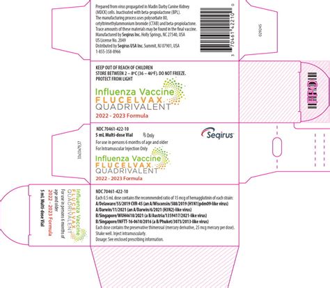 NDC 70461-423 Flucelvax Quadrivalent Injection, Suspension Intramuscular