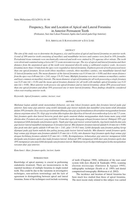 Frequency, Size and Location of Apical and Lateral Foramina in Anterior ...