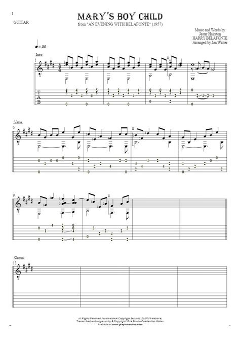 Marys Boy Child - Harry Belafonte - Sheet music and guitar tablatures | PlayYourNotes