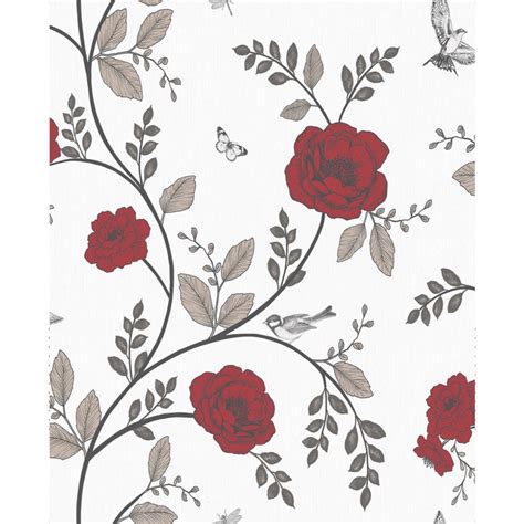 Wilko Wallpaper Rosanna Floral Red | Wilko