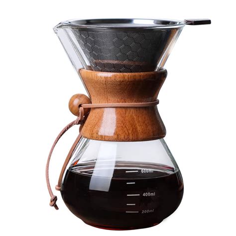 Pour Over Coffee Maker Glass Carafe And Reusable Stainless Steel ...