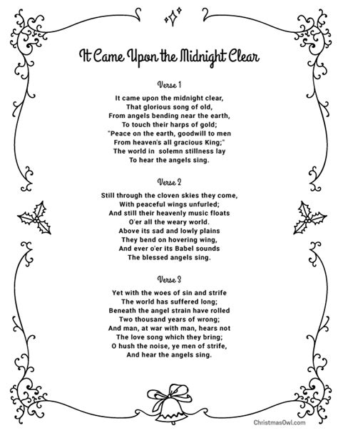 Free Printable Lyrics for It Came Upon the Midnight Clear