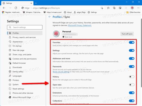 Enable or Disable Sync for Profile in Microsoft Edge