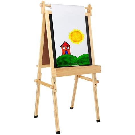 Fundamentals Kids Art Easel 3 in 1 Multipurpose Wooden Art Easel, Chalk Board & Dry Erase White ...