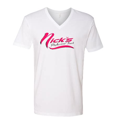Nick's V Neck T-Shirts (White Shirt/Pink Design) – Nick's Professional Supplies