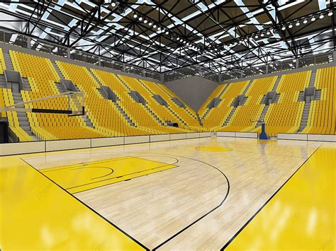 Gorgeous Stateoftheart Basketball Arena Boasting Vibrant Yellow Seating ...