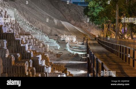 Pyramid of Huaca Pucllana night timelapse, pre Inca culture ceremonial building Stock Video ...