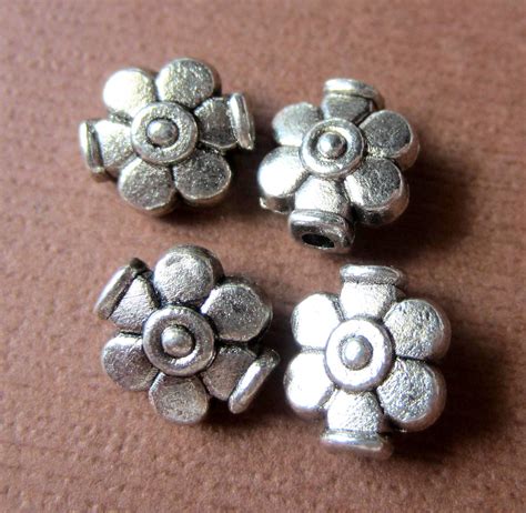 30 Silver Spacer Beads Antique Silver Flower Beadwork Supply | Etsy