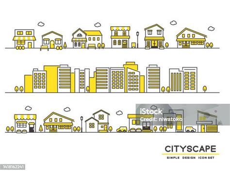 Simple And Cute Townscape Vector Illustration Material Such As Shops ...