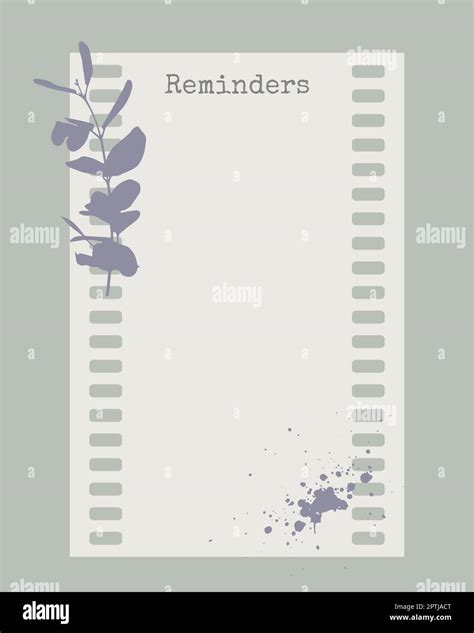 Reminder template vintage collage blank with plants and watercolor spot ...