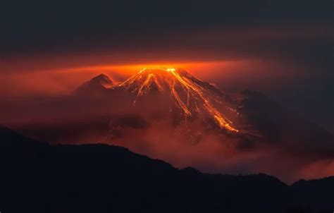 Wallpaper fire, landscape, nature, night, lava, Volcano, eruption ...