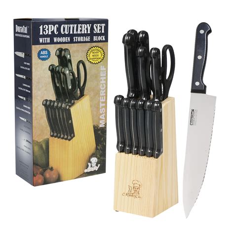 MasterChef 13-Piece Kitchen Knife Set w Wooden Storage Block Stainless ...