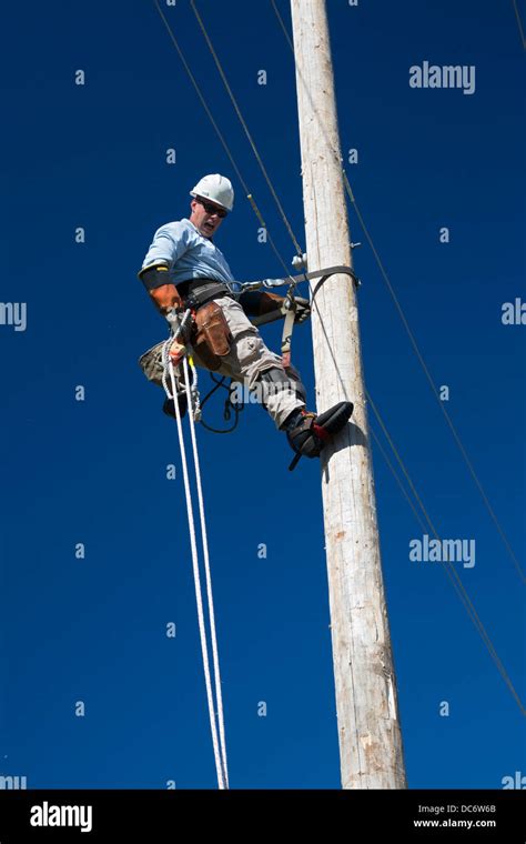 Electric utility linemen climb poles to make repairs during the annual ...