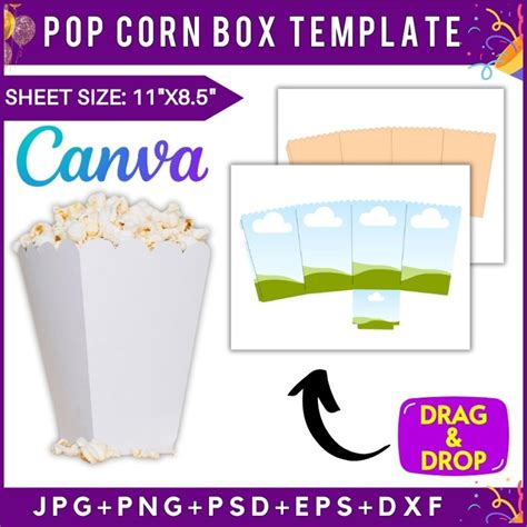 Popcorn Box Template, Snack Box Mockup Template, Popcorn Box Blank ...