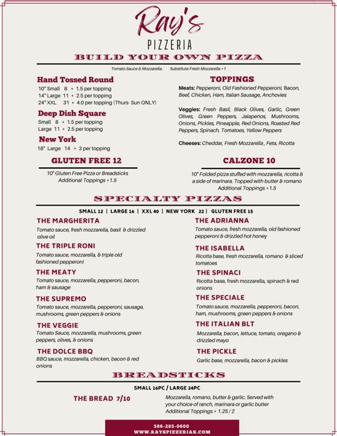 Menu | Ray's Pizzeria