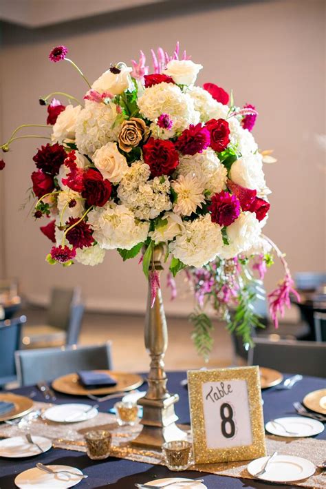 Jewel-Toned Tall Flower Centerpieces at W Austin Hotel