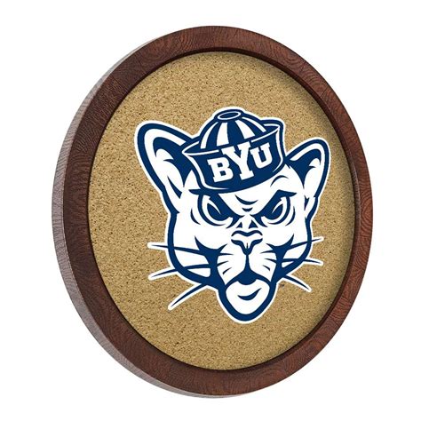 BYU Cougars: Mascot - "Faux" Barrel Framed Cork Board - Color