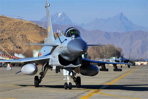 J-10C taxies on the runway during an aerial combat training exercise in Western China on Feb.13 ...