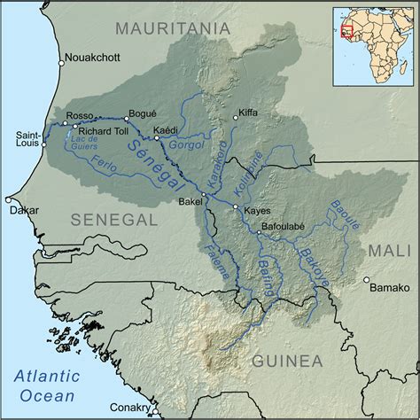 Map showing the Sénégal River drainage basin | Africa map, Senegal, River