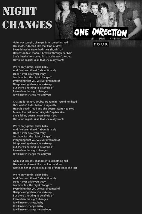 One Direction - Night Changes | Pop lyrics, Great song lyrics, Song lyrics and chords