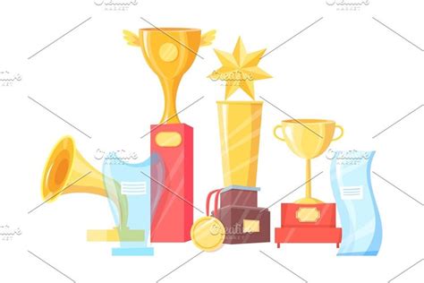 Medals Collection and Trophies Vector Illustration | Vector illustration, Illustration, Vector