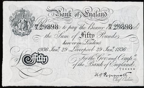 Great Britain 50 Pound Sterling White Note 1936 Bank of England|World ...