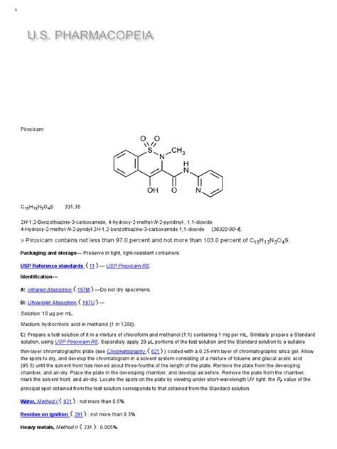 USP Monographs - Piroxicam | PDF | Chromatography | Solution