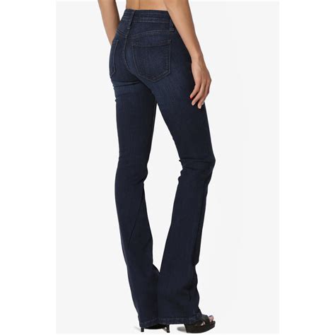 TheMogan Women's Mid Rise Slim Fit Bootcut Jeans With Soft Stretch Dark Blue Denim Wash