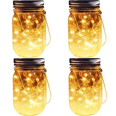 Mason Jar Solar String Lights Lid, Upgraded Antirust Waterproof 4 Pack ...