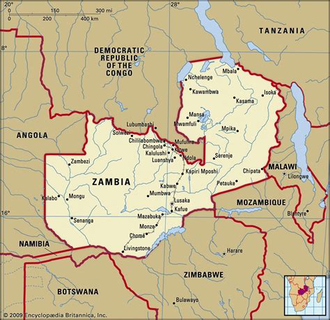 Map of Zambia and geographical facts, Where Zambia on the world map ...