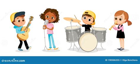 Child Music Band. Children Playing Music.Cartoon Kids Playing Musical ...