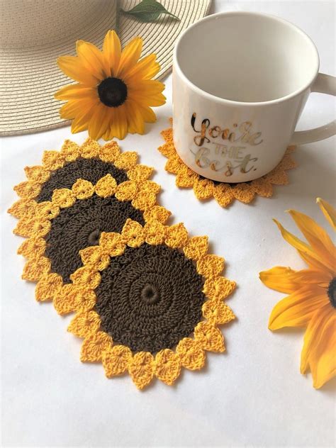 How To Crochet Sunflower Coasters - SWOHTO