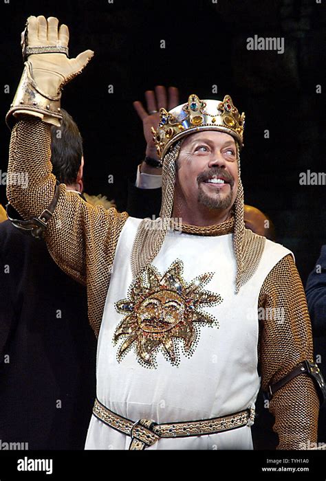 Actor Tim Curry who plays King Arthur takes his opening night curtain ...