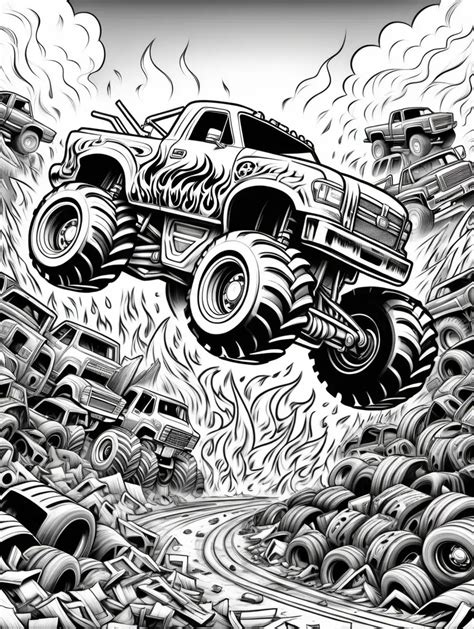 Monster Truck Mayhem Coloring Page for Kids | MUSE AI