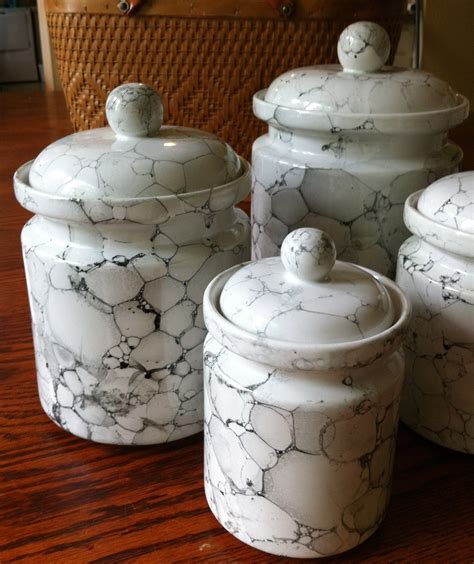 White Kitchen Canister Set Ceramic Marble Glaze