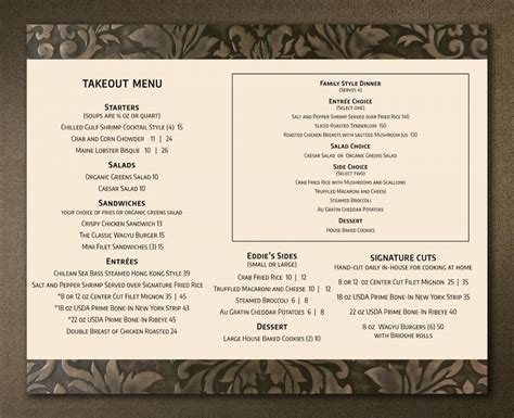 Eddie V's Take Out Menu, Tampa FL - Mar 27, 2020 - 12:00 PM