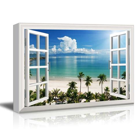 Window View Tropical Landscape with Beach and Palm Trees Gallery 32x48 inches - Walmart.com