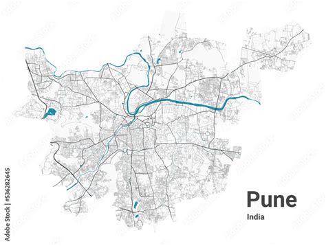 Pune map. Detailed map of Pune city administrative area. Cityscape ...