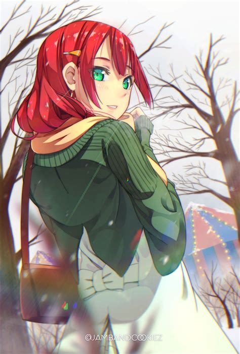 Anime Girl With Short Red Hair And Green Eyes