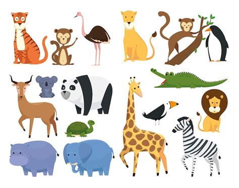 Free Vector | Set wild animals in the zoo safari reserve