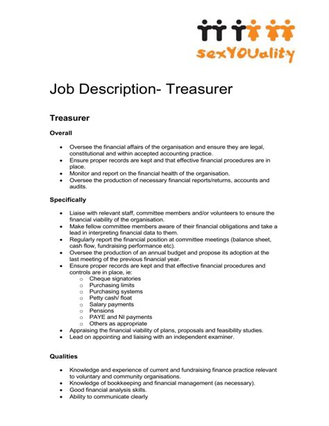 Job Description for a Treasurer